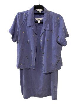 AKS Amy K Su Size Petite Large Purple Embroidered Nautical Anchor Shirt Dress